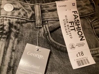 George fashion fit Grey High Waist straight Jeans Size 12 BNWT - Image 1 of 3