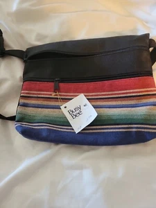 Boutique handbag fanny pack by Busy Bee NWT Brown with red blue stripes - Picture 1 of 5