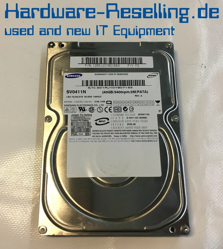 Samsung 40GB IDE 3,5" 5400RPM SV0411N HDD PATA VANGO Rev.A f96 1329J1EY756992 - Imagen 1 de 1