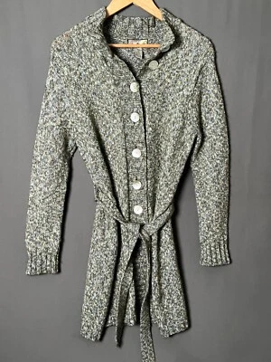 Cárdigan Caribbean Joe Para Mujer M Lana Verde Mohair Abulón Botón Cinturón Foto 1 de 4