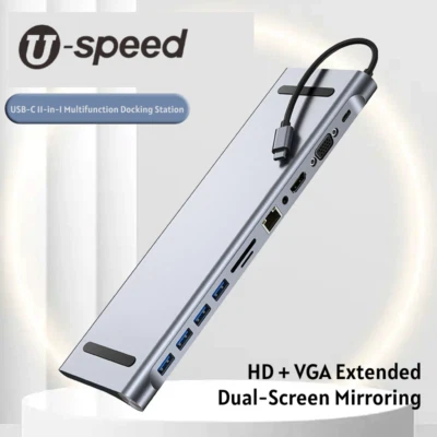 11-in-1 USB 2.0/3.0 100Mbps Network Card Laptop Base Expansion Converter HUB - Image 1 of 4