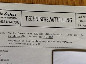 Eicher EDK2a Em295 Panther G200 Geräteträger Daten Einstellwerte Prospekt 24 - Bild 1 von 3