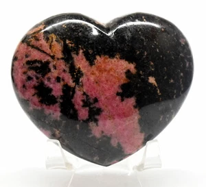 3.4" Pink Rhodonite w/ Psilomelane Heart Polished Crystal Mineral - Madagascar - Picture 1 of 5