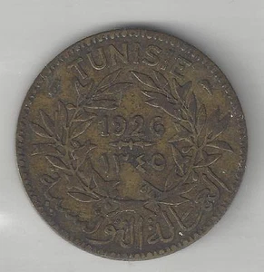 TUNISIA,  AH1345, 1926, 1 FRANC,  ALUMINUM BRONZE,  KM#247, VERY FINE-EXTRA FINE - Picture 1 of 2