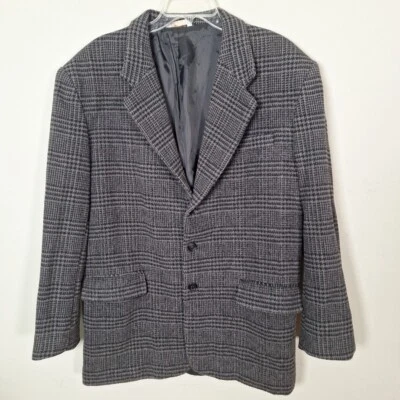 Vtg Perry Ellis Italy Wool Cashmere Plaid Blazer Sport Coat Heavy Men Size Large - Image 1 of 4