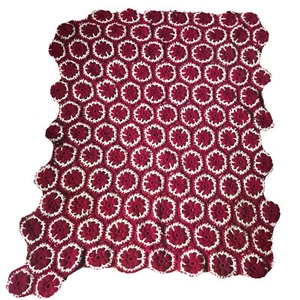 Vintage Crochet Floral Afghan Lap Lap Size 44x34 Red White Incomplete Project - Picture 1 of 4