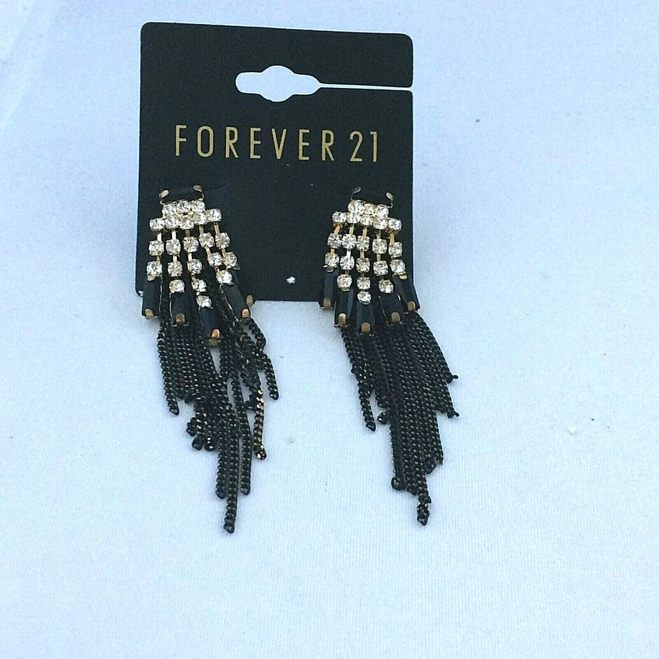 PENDIENTES Z3506 INSPIRADOS EN EL DISEÑADOR METAL NEGRO DIAMANTE BORLA Foto 1 de 1