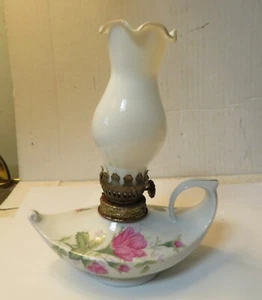 Vintage Miniature Aladdin Style Porcelain Decorative Oil Lamp 7" Tall - Picture 1 of 8