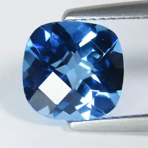 4.49Cts Fine Ring Collection Swiss Blue Topaz 10mm Cushion Checker Cut - Picture 1 of 2