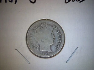 Moneda de diez centavos de plata antigua de Estados Unidos 1907-O con cabeza de barbero, - Imagen 1 de 2