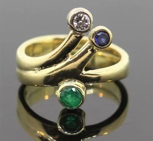 MASSIVER BRILLANT RING 0,10ct MIT SMARAGD UND SAPHIR WERT 1998,-€ - Bild 1 von 6