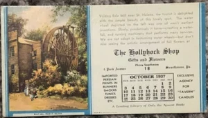 Vintage Calendar Blotter October 1937 Hollyhock Shop Advertising Promo NOS - Picture 1 of 5