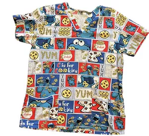 Women’s Scrubs Top Cookie Monster Med/large 44” Chest - Picture 1 of 6