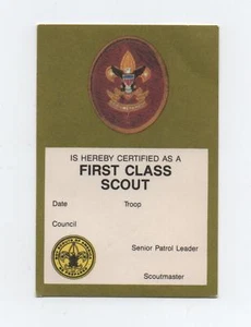 First Class Rank Card (Issued 1984), Olive Green on White Card Stock, Mint! - Picture 1 of 2