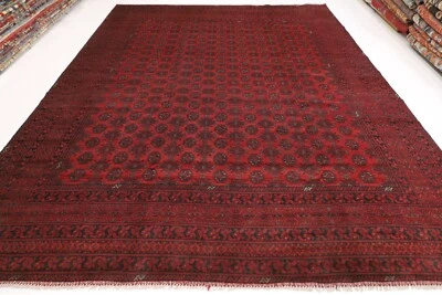 10 x 12 ft Oriental Bokhara Red Area Rug Afghan Hand Knotted Living Room Rug - Image 1 of 4