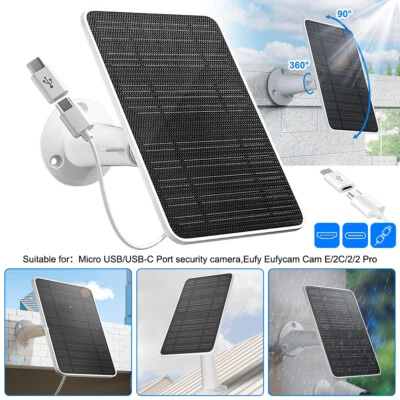 10W Solar Panel fr Eufy Cam Eufycam E/2C/E/2 Pro CCTV IP Camera Micro USB Type-C - Image 1 of 4