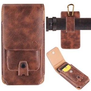 Premium Leather Cell Phone Card Pouch Case Belt Loop Holster For iPhone 16 Plus - Picture 1 of 7