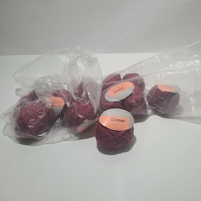 Lote de 10 Skiens Bernat Carina Hilo Color Rubí 8005 Tinte Lote 1201 Bolas Algodón Foto 1 de 4