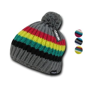 Cuglog Mont Ventoux Thick Cable Knit Stripped Beanies Big Fuzzy Pom Style Winter - Picture 1 of 10