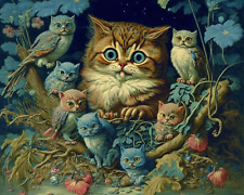 Louis Wain Cat Nightmare 2 Owl Bird Painting 8x10 Real Canvas Giclee Art Print