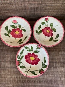 3 Blue Ridge Southern Pottery 6 1/8" Coupe Cereal Bowls Red Nocturne Colonial - Picture 1 of 4