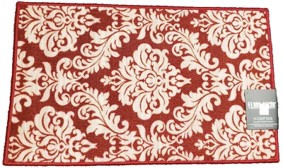 PRINTED ACCENT KITCHEN RUG (nonskid back) (18" x 30") DAMASK FLOWERS ON RED, FD - Изображение 1 из 4
