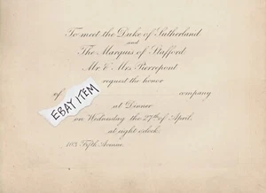 New York 1881 Einladung HERZOG von SUTHERLAND Der MARQUIS von STAFFORD Pierrepont - Bild 1 von 1