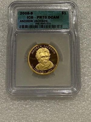 2008 S Andrew Jackson US Presidential Proof Dollar Coin  ICG PR70 DCAM - Image 1 of 2