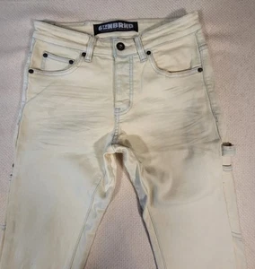 Pantalones de mezclilla 6th NBRHD para hombre 28 amarillos lavados apilados acampanados botón mosca dobladillo crudo desgastado - Imagen 1 de 22