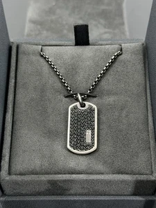 David Yurman Sterling Silver Black Diamonds Tag 31mm Chain 25” - Picture 1 of 20