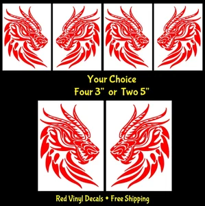 Dragon Pair Mirrored Red Vinyl Decals Car Windows Laptop Tumbler Tablet Mugs - Picture 1 of 5
