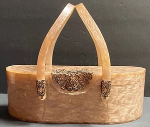 WILARDY LUCITE HANDBAG 1950'S EXTREMELY RARE VERY GOOD CONDITION GREY SWIRL - Picture 1 of 12