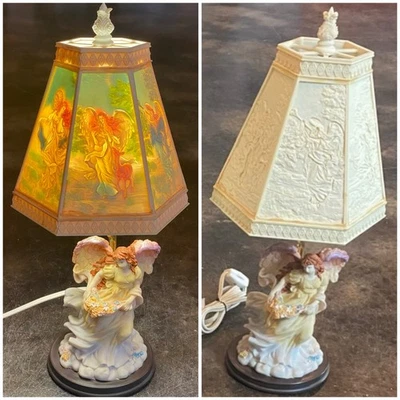 1950’s Vintage Lithophane Angel Desk Table 6 Panel Shade Lamp, 18" Tall - Image 1 of 4