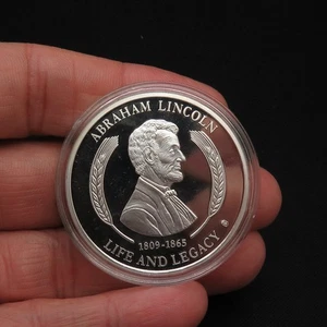 00390 Abraham Lincoln 1809 - 1865 Silver-plate Life And Legacy Round Medal - Bild 1 von 7
