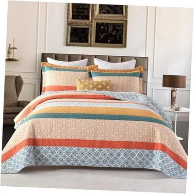  Juego de edredón Queen Size, Queen, 100 % algodón Queen (90"x98") verde/naranja Foto 1 de 4