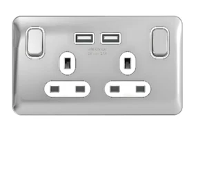 Schneider Lisse Screwless Socket 2G 13A 2 USB Polished Chrome - White Insert - Picture 1 of 1
