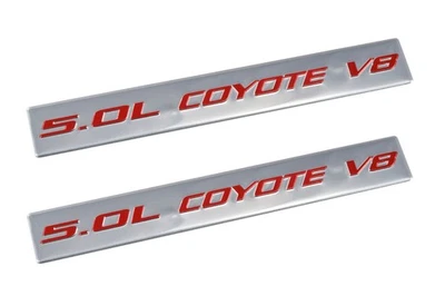 2011-2017 Mustang GT Ford F150 5.0 Liter Coyote V8 Emblems Silver & Red - Pair - Image 1 of 3