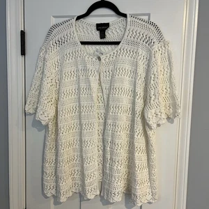 NWT Lane Bryant Size 22-24W Lightweight One Button Front Crochet Cardigan Ivory - Picture 1 of 11