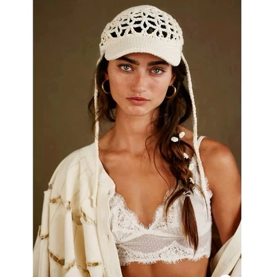NEW Free People Silvie Crochet Knit Ivory Baseball Hat Cap Women's One Size - Image 1 of 4