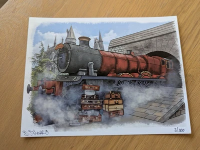 Hogwarts Express Artwork Illustration Original Print, Limited, Signed by Artist - Image 1 of 4