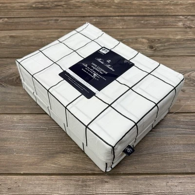 Juego de Sábanas Brooks Brothers King Blanco Negro Ventana Cuadros 100% Algodón Nuevo con Etiquetas Foto 1 de 4