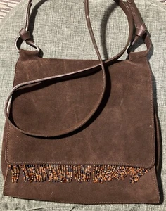 The Limited, Suede Leather Beaded Fringe Crossbody, Boho Brown Shoulder Bag Med. - Picture 1 of 23