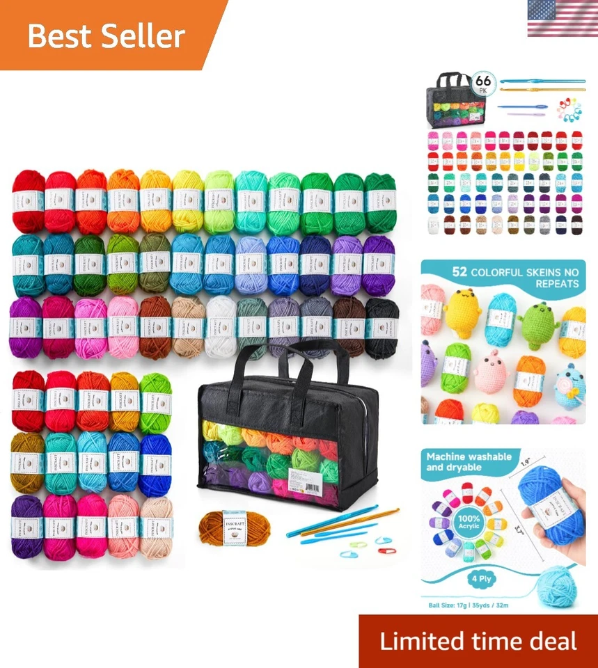 52 Acrylic Yarn Skeins 2080 Yards Crochet Yarn With Reusable Storage Bag Includ