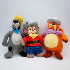 3 Vtg 1991 Tyco American Tail Fievel Goes West Plush Dolls Tiger & Wylie Burp 9" - Picture 1 of 10