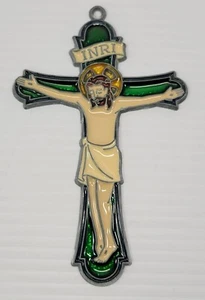 H) Vintage Suncatcher Stained Acrylic Glass Jesus Crucifix Hanging Ornament - Picture 1 of 6