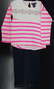 Set 2 pezzi a righe rosa fluo e bianche per neonati e ragazze Limited Too $42-$44 taglia 12 m - 6 x - Foto 1 di 6