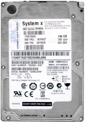 Hard Drive IBM 90Y8927 90Y8930 ST9146853SS 146GB 15000U/Min SAS 6G 2.5 " Inch - Image 1 of 3