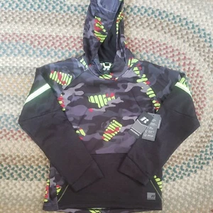 NWT-Russell Boys Tech Fleece Camo Pullover Hoodie Sizes XXL 2XG18 Black & Green  - Picture 1 of 10
