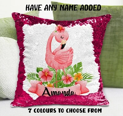 Flamingo Sequin Cushion Cover Sequin Throw Pillow - Personalised - image 1 of 4