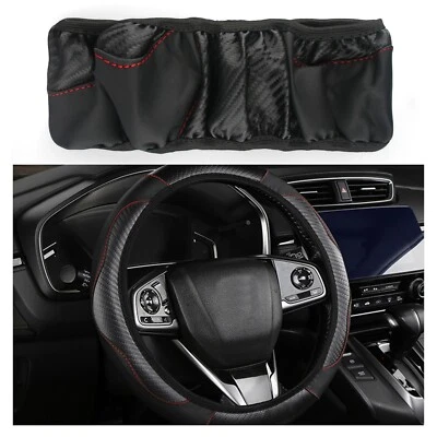 For Mitsubishi 15" Car Carbon Fibre Leather Steering Wheel Cover Anti-Slip Foto 1 de 4